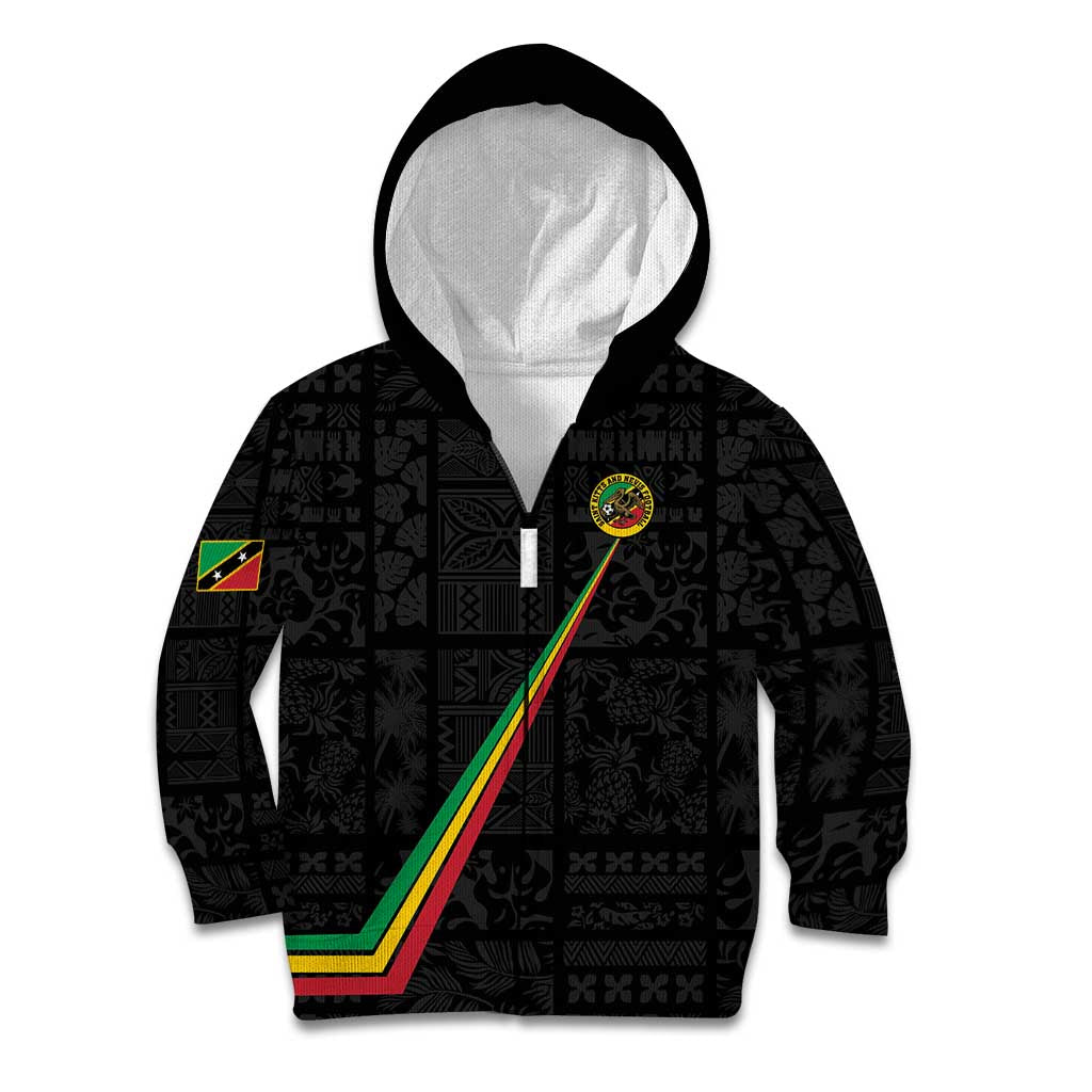 Custom Saint Kitts And Nevis Football Kid Hoodie Sugar Boyz Black Version - Wonder Print Shop