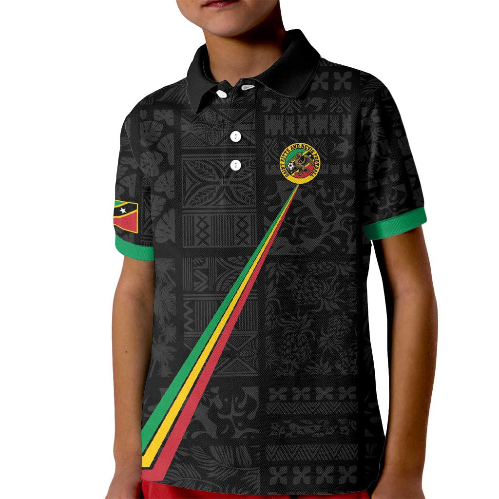 Custom Saint Kitts And Nevis Football Kid Polo Shirt Sugar Boyz Black Version - Wonder Print Shop