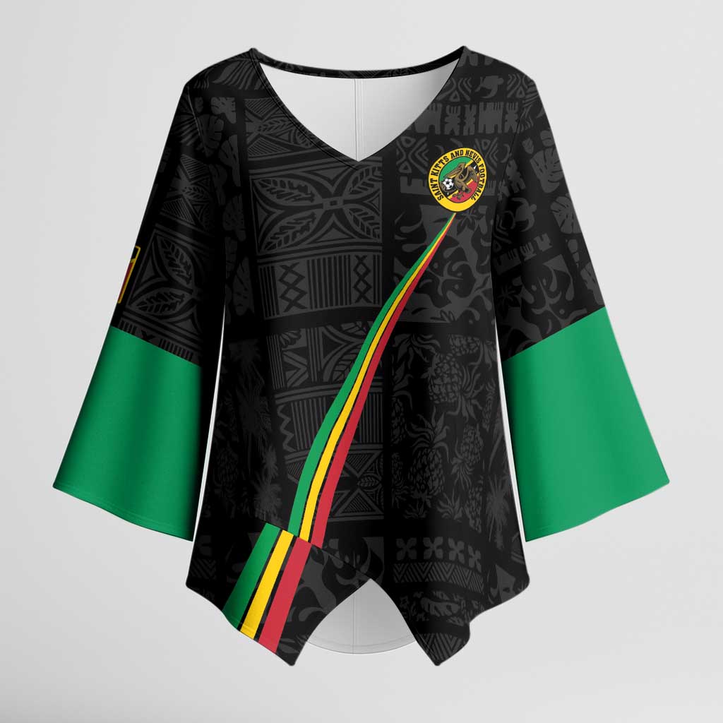 Custom Saint Kitts And Nevis Football Kimono Sleeve Blouse Sugar Boyz Black Version - Wonder Print Shop