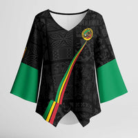 Custom Saint Kitts And Nevis Football Kimono Sleeve Blouse Sugar Boyz Black Version - Wonder Print Shop