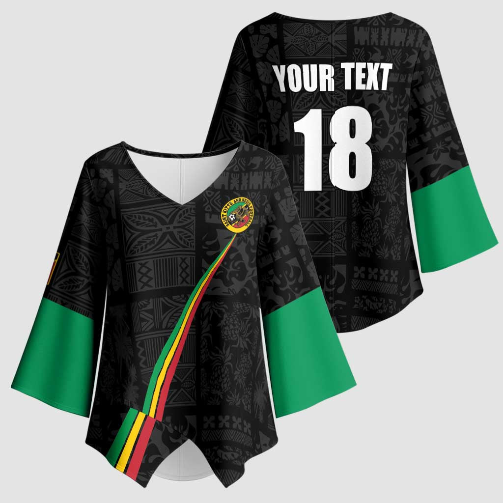 Custom Saint Kitts And Nevis Football Kimono Sleeve Blouse Sugar Boyz Black Version - Wonder Print Shop