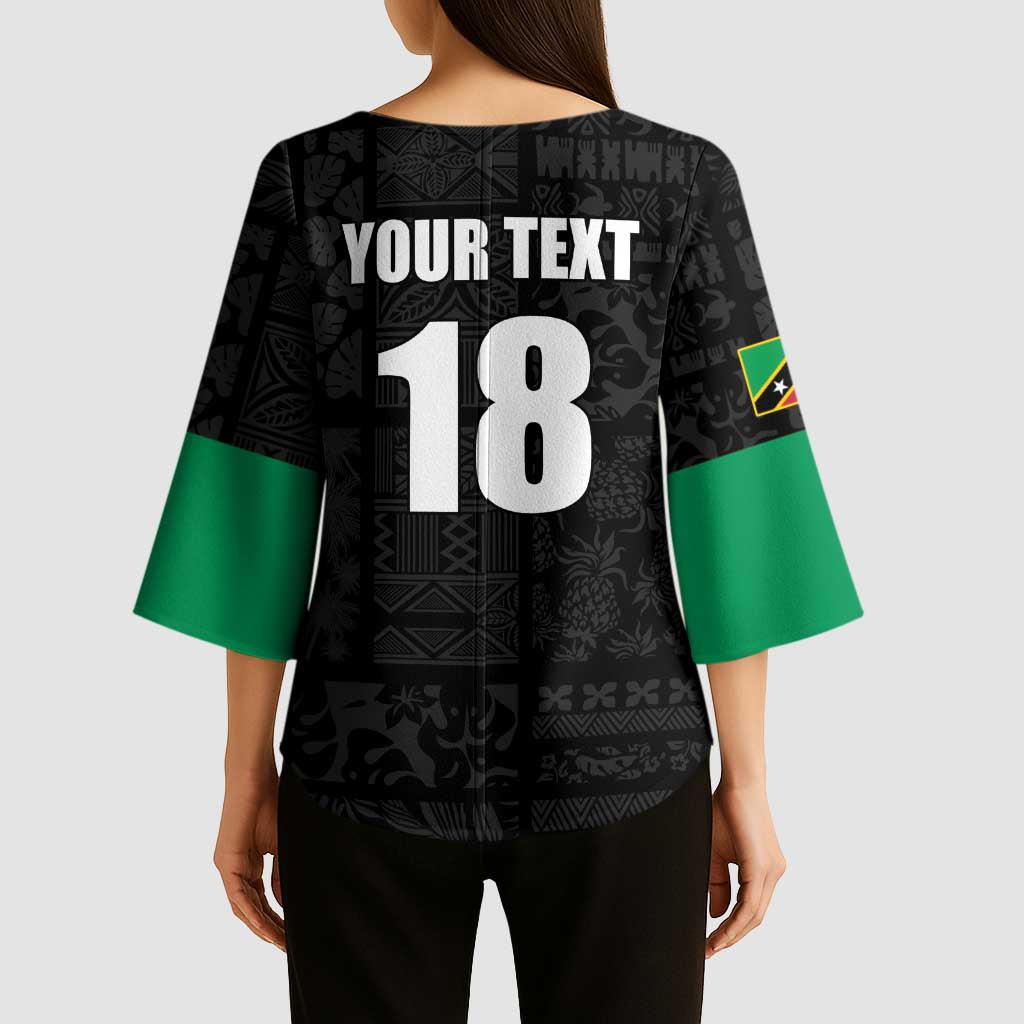 Custom Saint Kitts And Nevis Football Kimono Sleeve Blouse Sugar Boyz Black Version - Wonder Print Shop