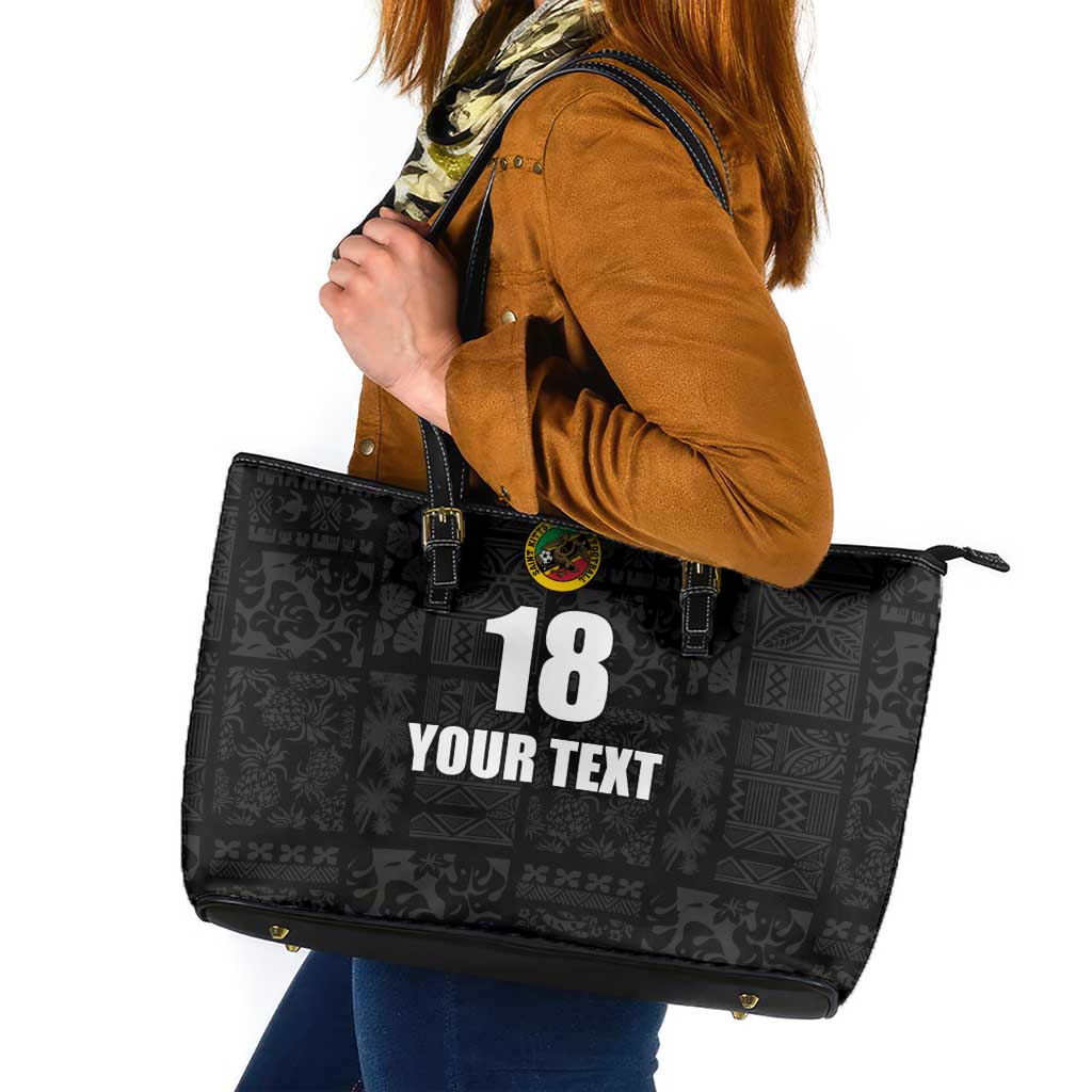 Custom Saint Kitts And Nevis Football Leather Tote Bag Sugar Boyz Black Version - Wonder Print Shop