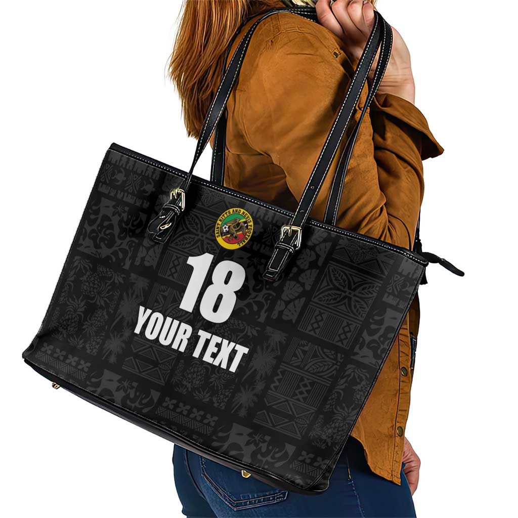 Custom Saint Kitts And Nevis Football Leather Tote Bag Sugar Boyz Black Version - Wonder Print Shop
