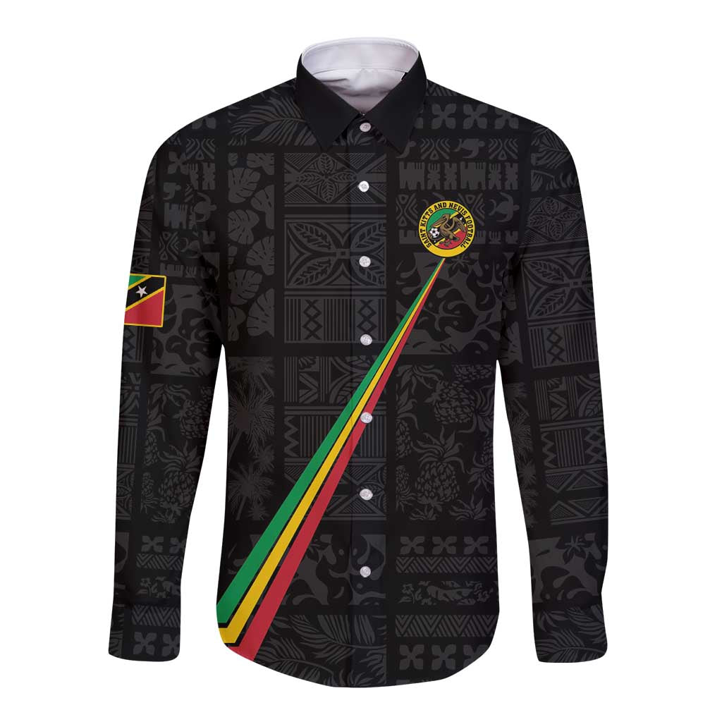 Custom Saint Kitts And Nevis Football Long Sleeve Button Shirt Sugar Boyz Black Version - Wonder Print Shop