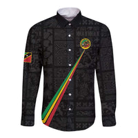 Custom Saint Kitts And Nevis Football Long Sleeve Button Shirt Sugar Boyz Black Version - Wonder Print Shop