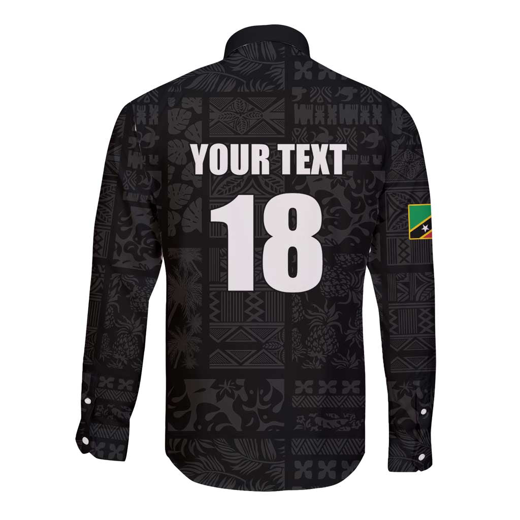 Custom Saint Kitts And Nevis Football Long Sleeve Button Shirt Sugar Boyz Black Version - Wonder Print Shop