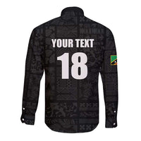 Custom Saint Kitts And Nevis Football Long Sleeve Button Shirt Sugar Boyz Black Version - Wonder Print Shop