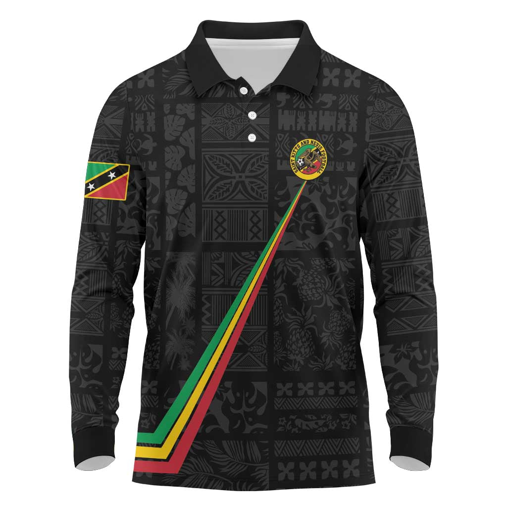 Custom Saint Kitts And Nevis Football Long Sleeve Polo Shirt Sugar Boyz Black Version - Wonder Print Shop