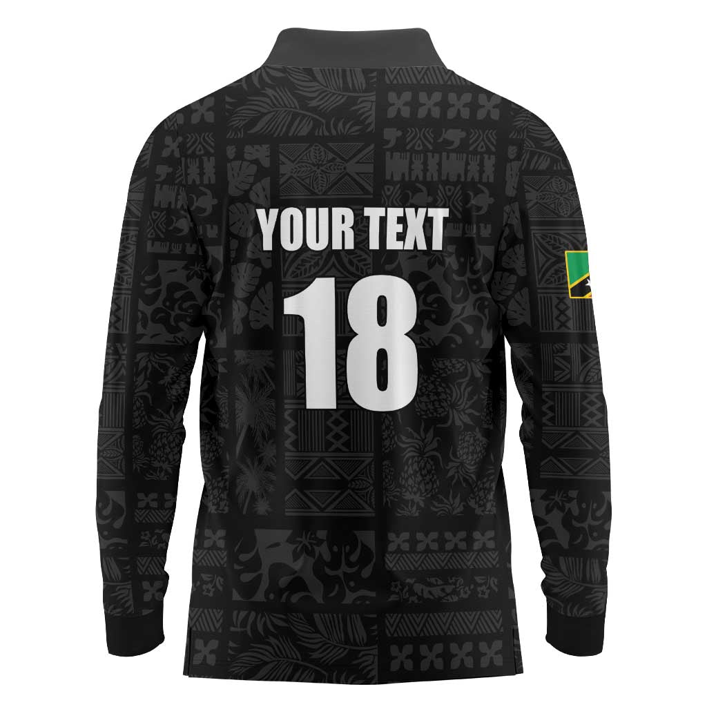 Custom Saint Kitts And Nevis Football Long Sleeve Polo Shirt Sugar Boyz Black Version - Wonder Print Shop