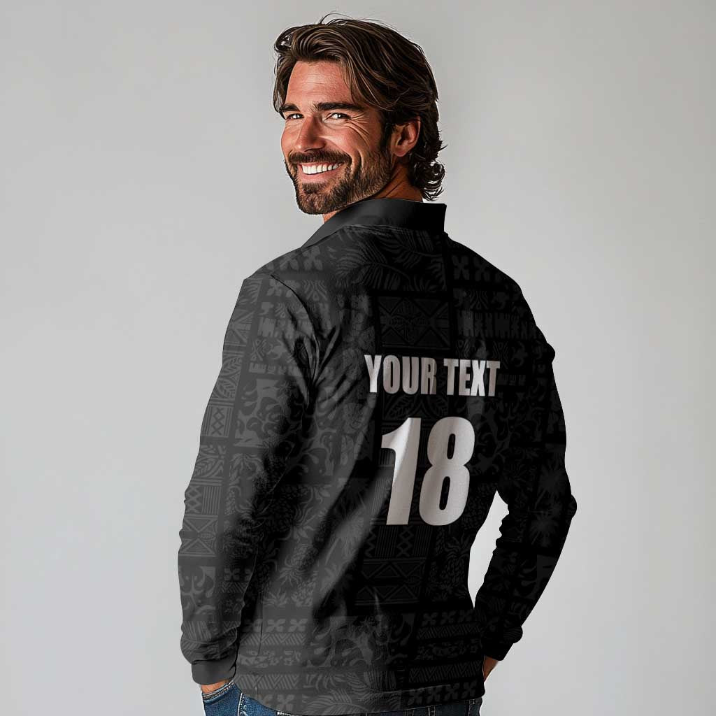 Custom Saint Kitts And Nevis Football Long Sleeve Polo Shirt Sugar Boyz Black Version - Wonder Print Shop