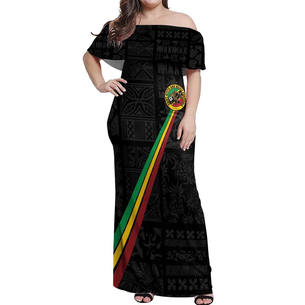 Custom Saint Kitts And Nevis Football Off Shoulder Maxi Dress Sugar Boyz Black Version - Wonder Print Shop