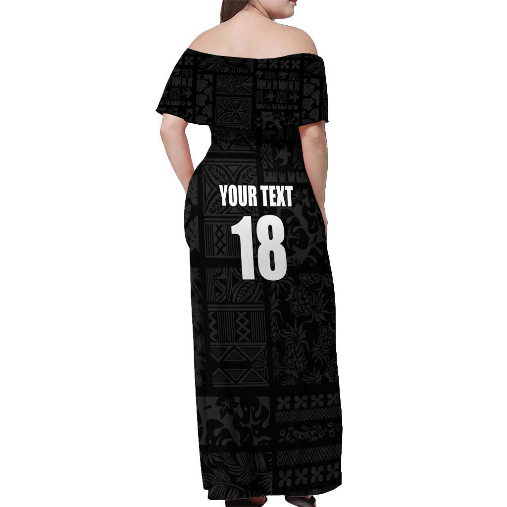 Custom Saint Kitts And Nevis Football Off Shoulder Maxi Dress Sugar Boyz Black Version - Wonder Print Shop