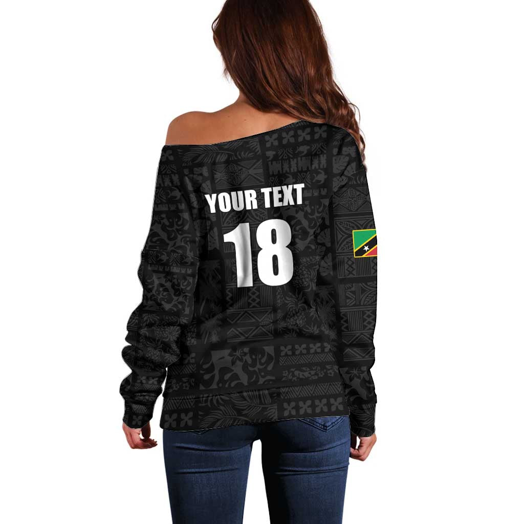 Custom Saint Kitts And Nevis Football Off Shoulder Sweater Sugar Boyz Black Version - Wonder Print Shop