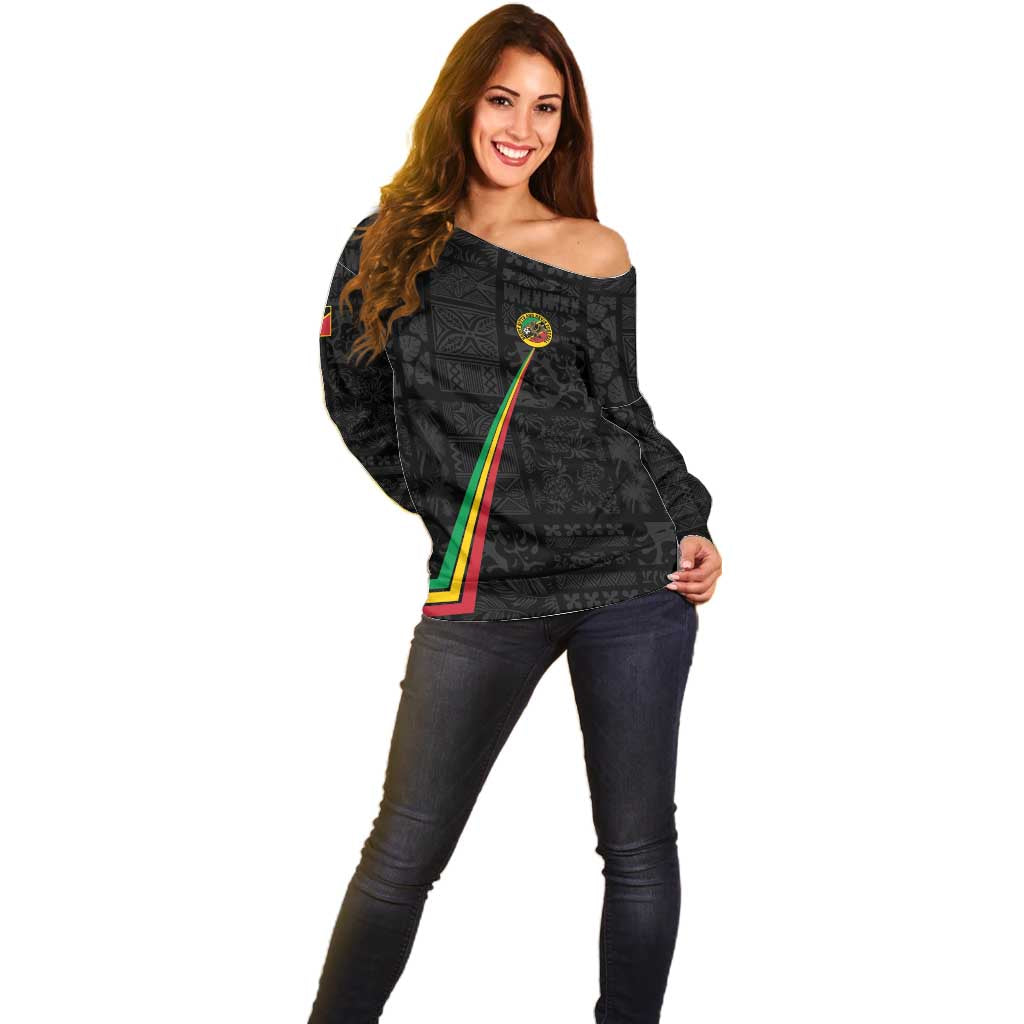 Custom Saint Kitts And Nevis Football Off Shoulder Sweater Sugar Boyz Black Version - Wonder Print Shop