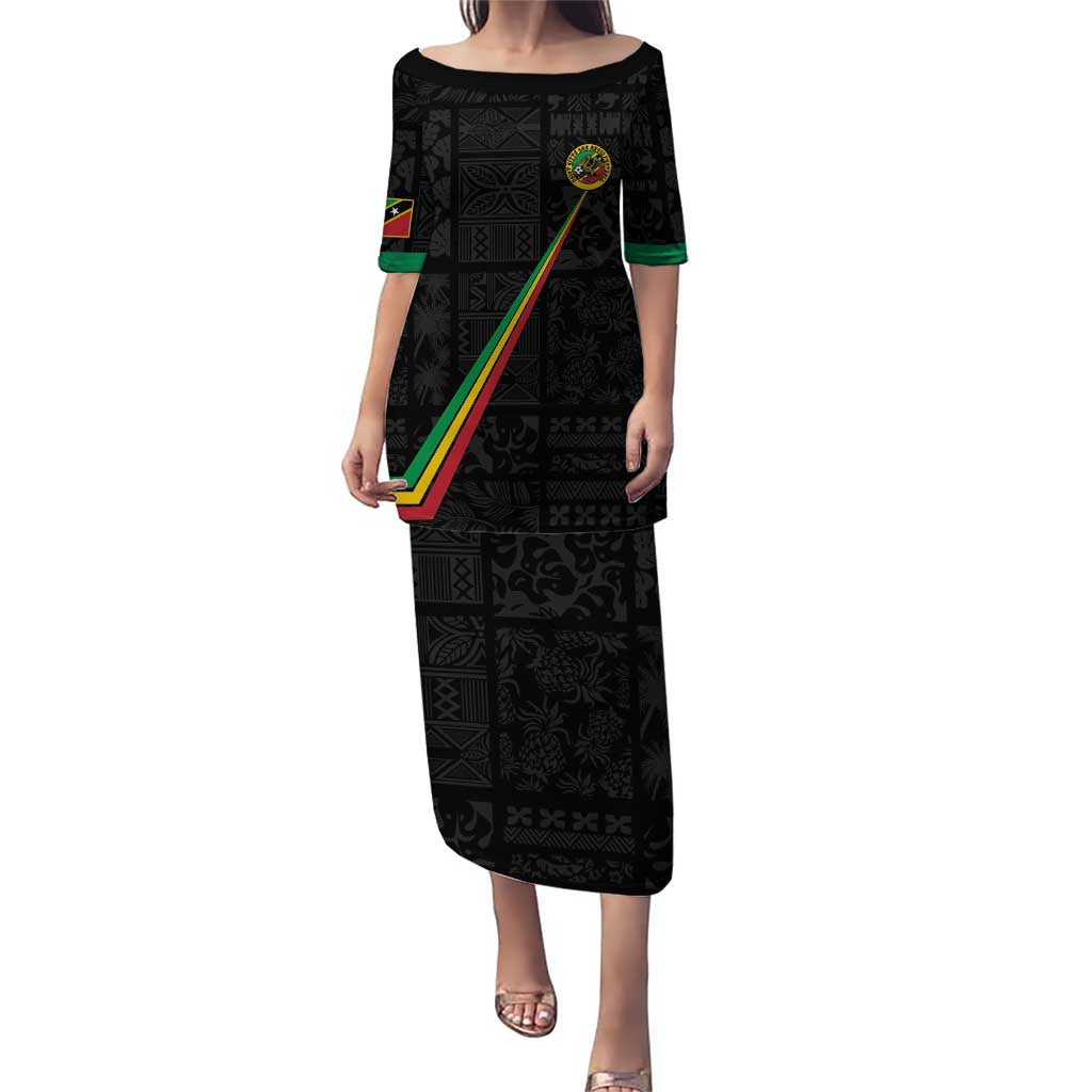 Custom Saint Kitts And Nevis Football Puletasi Sugar Boyz Black Version - Wonder Print Shop