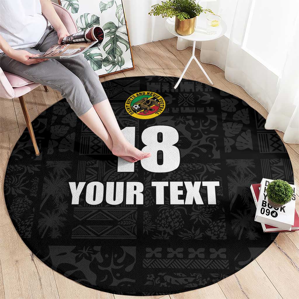 Custom Saint Kitts And Nevis Football Round Carpet Sugar Boyz Black Version - Wonder Print Shop