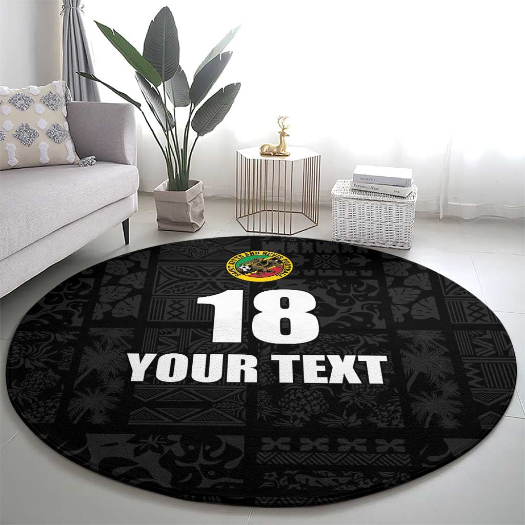 Custom Saint Kitts And Nevis Football Round Carpet Sugar Boyz Black Version - Wonder Print Shop