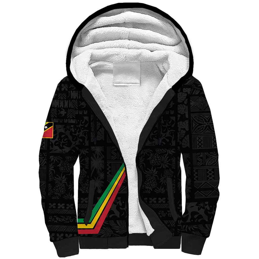 Custom Saint Kitts And Nevis Football Sherpa Hoodie Sugar Boyz Black Version - Wonder Print Shop