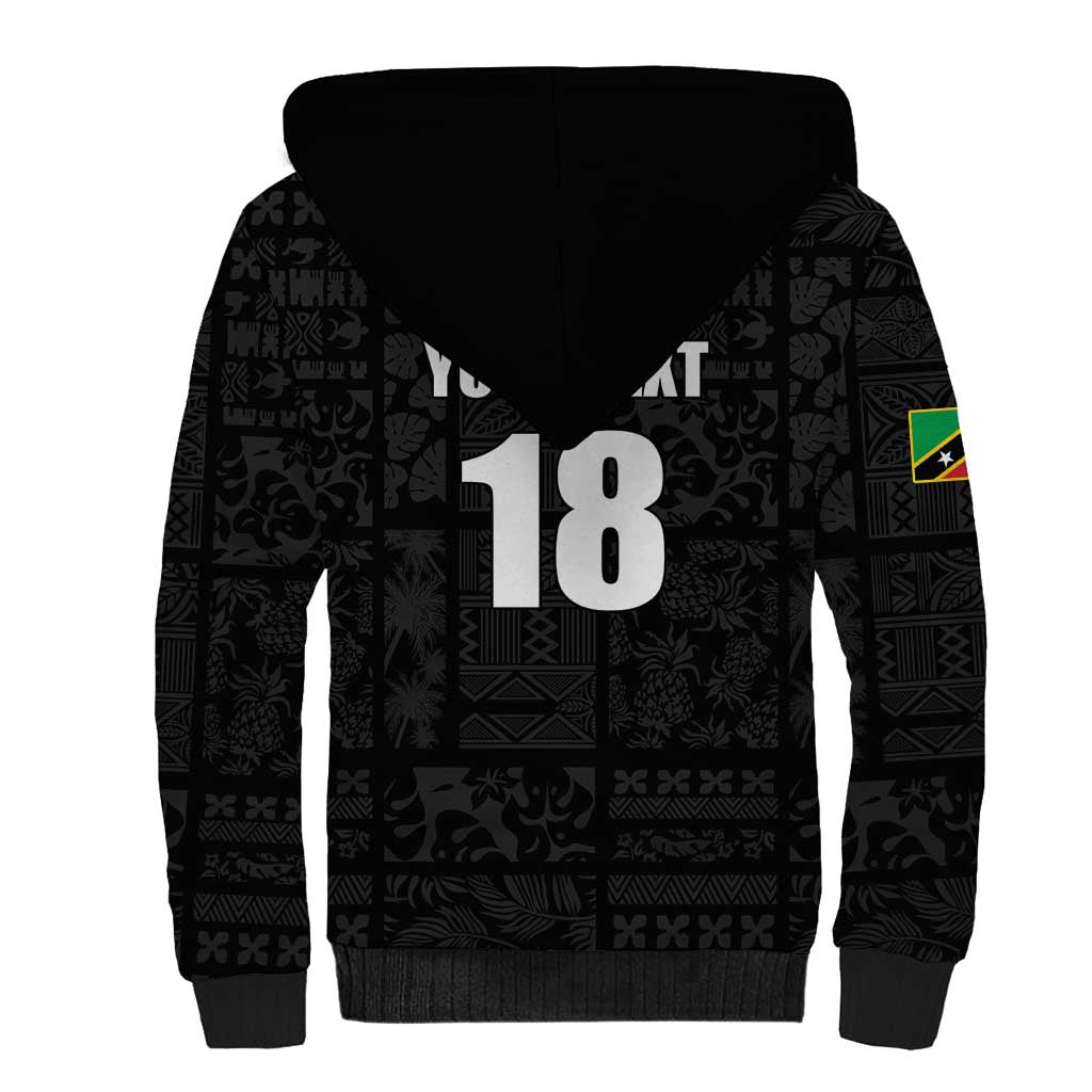 Custom Saint Kitts And Nevis Football Sherpa Hoodie Sugar Boyz Black Version - Wonder Print Shop