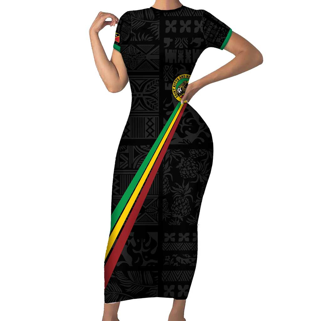 Custom Saint Kitts And Nevis Football Short Sleeve Bodycon Dress Sugar Boyz Black Version - Wonder Print Shop