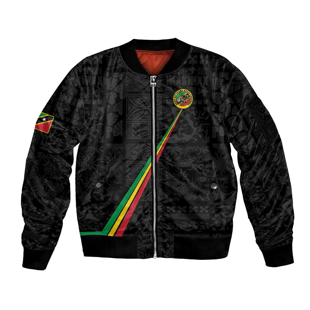 Custom Saint Kitts And Nevis Football Sleeve Zip Bomber Jacket Sugar Boyz Black Version - Wonder Print Shop