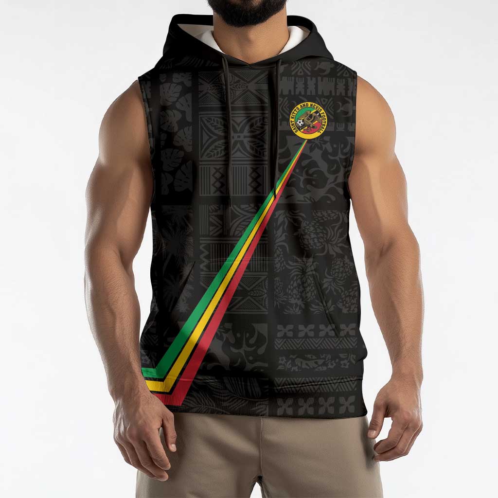 Custom Saint Kitts And Nevis Football Sleeveless Hoodie Sugar Boyz Black Version - Wonder Print Shop