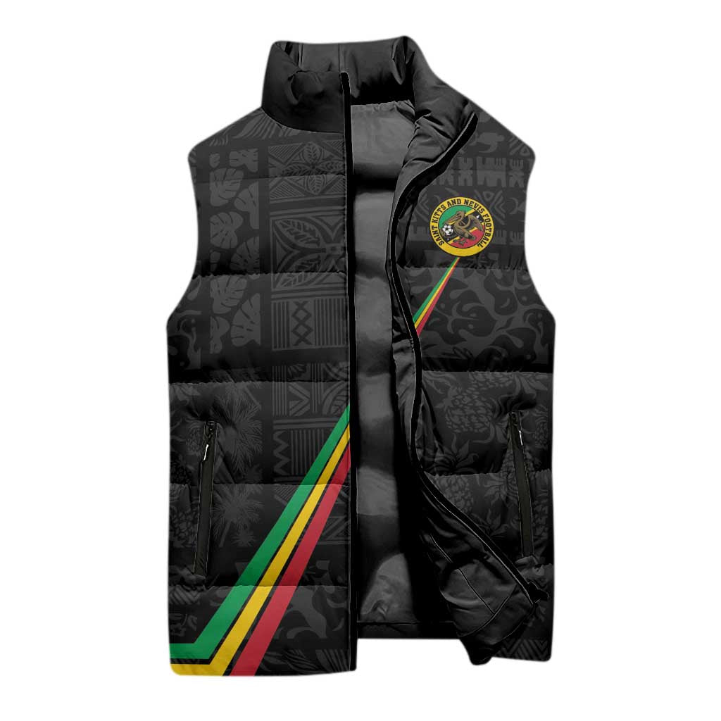 Custom Saint Kitts And Nevis Football Sleeveless Puffer Jacket Sugar Boyz Black Version - Wonder Print Shop