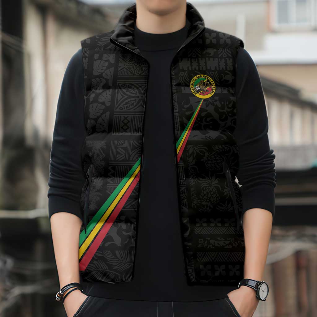 Custom Saint Kitts And Nevis Football Sleeveless Puffer Jacket Sugar Boyz Black Version - Wonder Print Shop