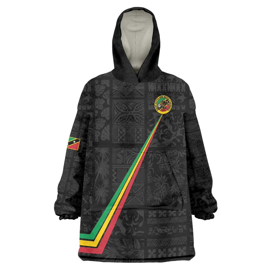 Custom Saint Kitts And Nevis Football Wearable Blanket Hoodie Sugar Boyz Black Version - Wonder Print Shop