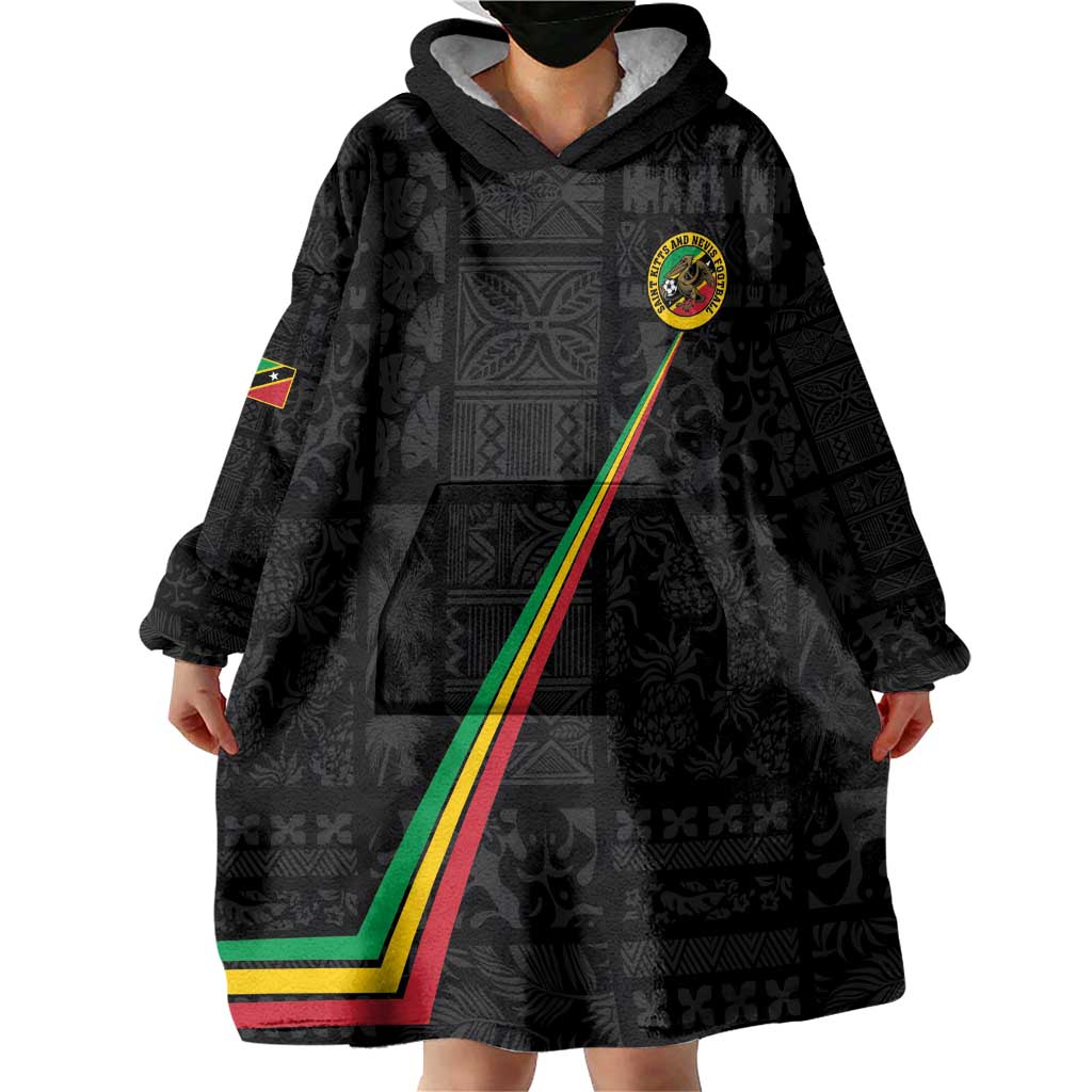 Custom Saint Kitts And Nevis Football Wearable Blanket Hoodie Sugar Boyz Black Version - Wonder Print Shop
