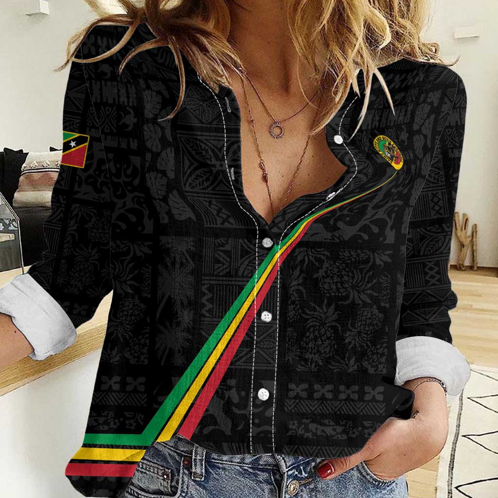 Custom Saint Kitts And Nevis Football Women Casual Shirt Sugar Boyz Black Version - Wonder Print Shop