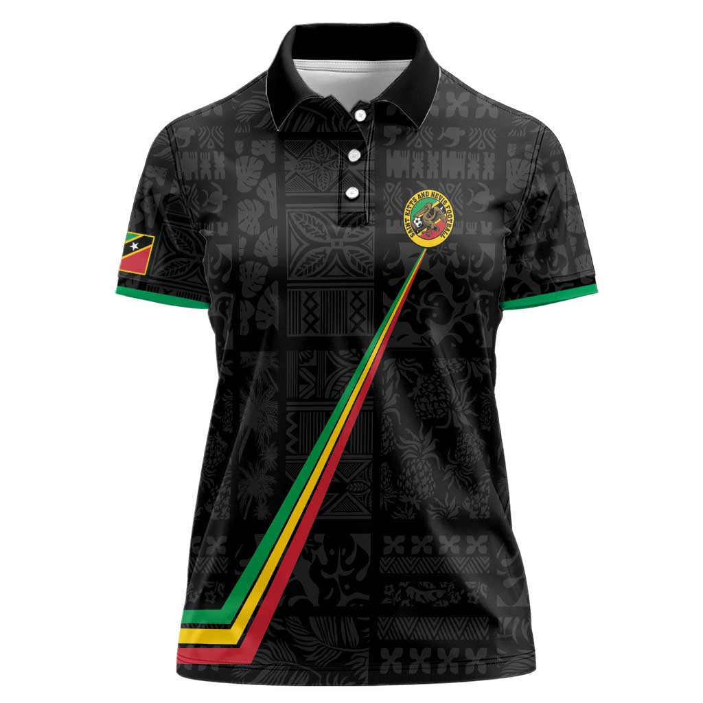 Custom Saint Kitts And Nevis Football Women Polo Shirt Sugar Boyz Black Version - Wonder Print Shop