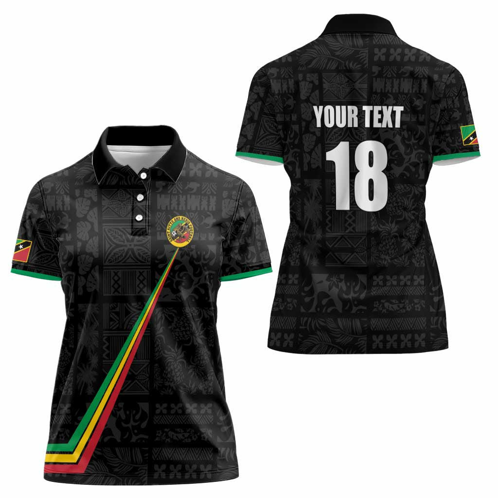 Custom Saint Kitts And Nevis Football Women Polo Shirt Sugar Boyz Black Version - Wonder Print Shop