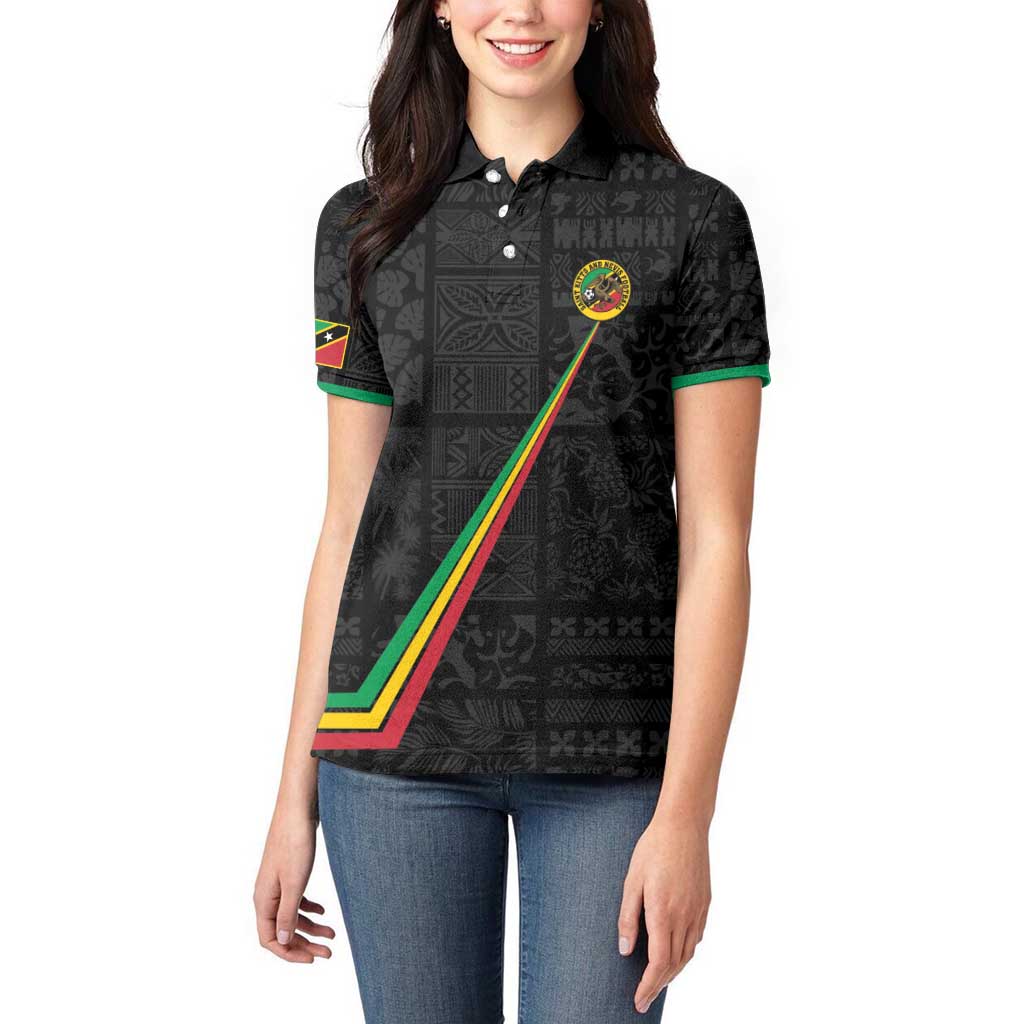 Custom Saint Kitts And Nevis Football Women Polo Shirt Sugar Boyz Black Version - Wonder Print Shop