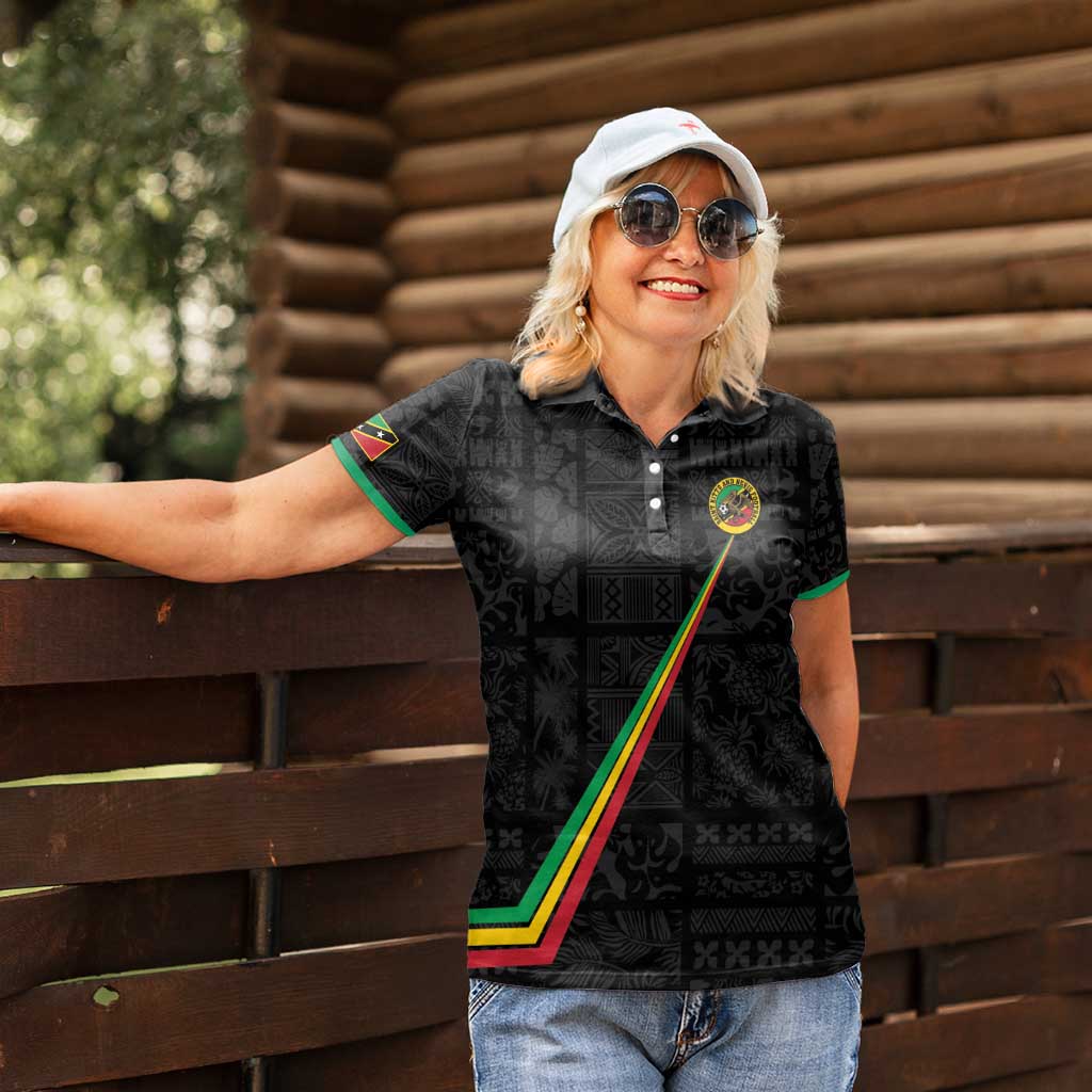 Custom Saint Kitts And Nevis Football Women Polo Shirt Sugar Boyz Black Version - Wonder Print Shop