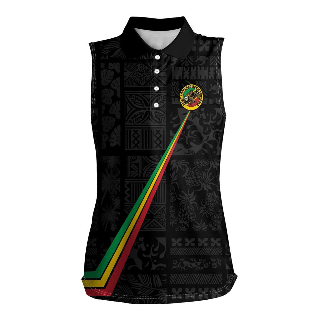 Custom Saint Kitts And Nevis Football Women Sleeveless Polo Shirt Sugar Boyz Black Version - Wonder Print Shop
