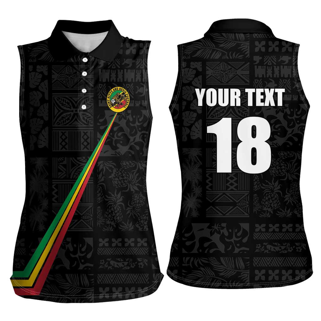 Custom Saint Kitts And Nevis Football Women Sleeveless Polo Shirt Sugar Boyz Black Version - Wonder Print Shop