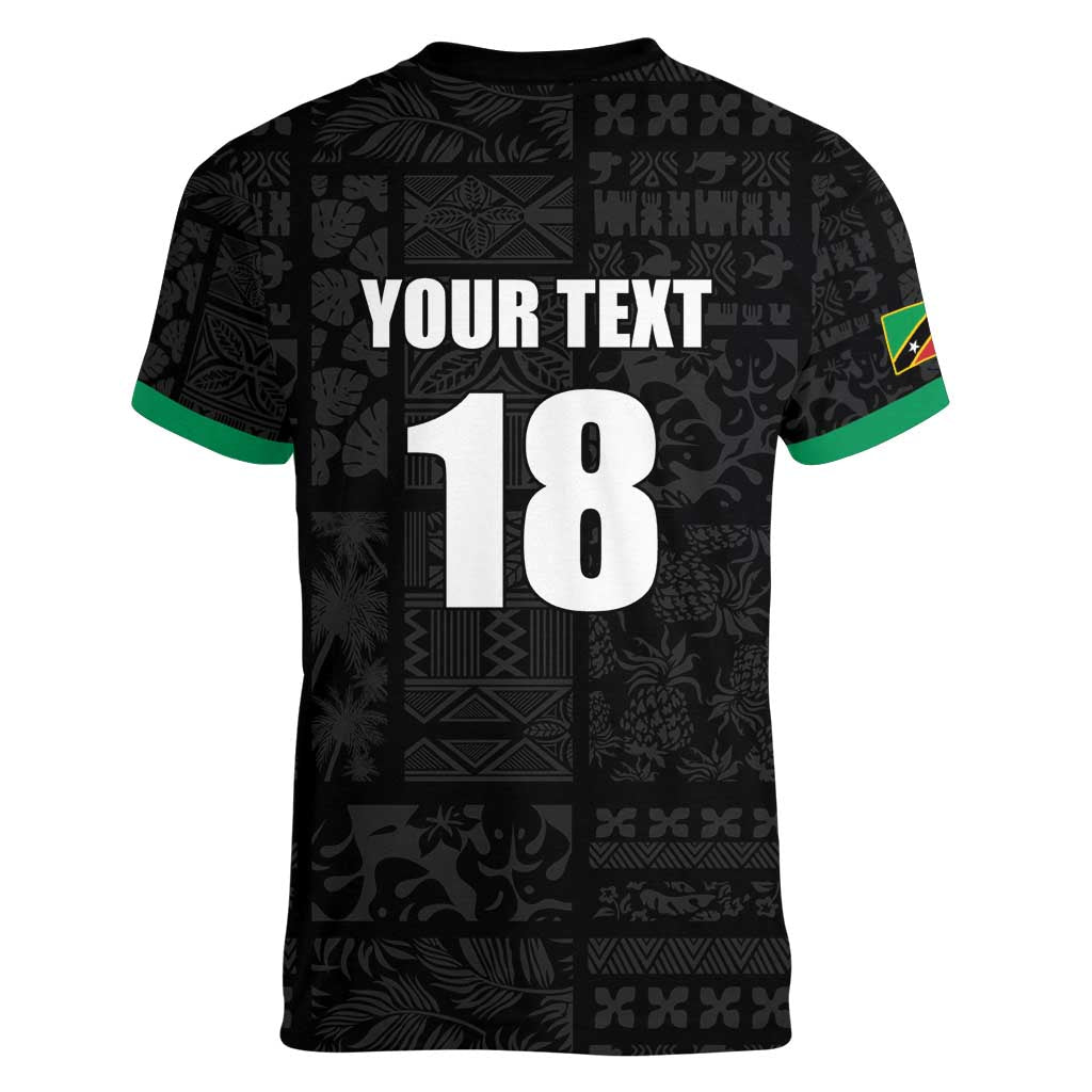 Custom Saint Kitts And Nevis Football Women V-Neck T-Shirt Sugar Boyz Black Version - Wonder Print Shop