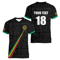 Custom Saint Kitts And Nevis Football Women V-Neck T-Shirt Sugar Boyz Black Version - Wonder Print Shop