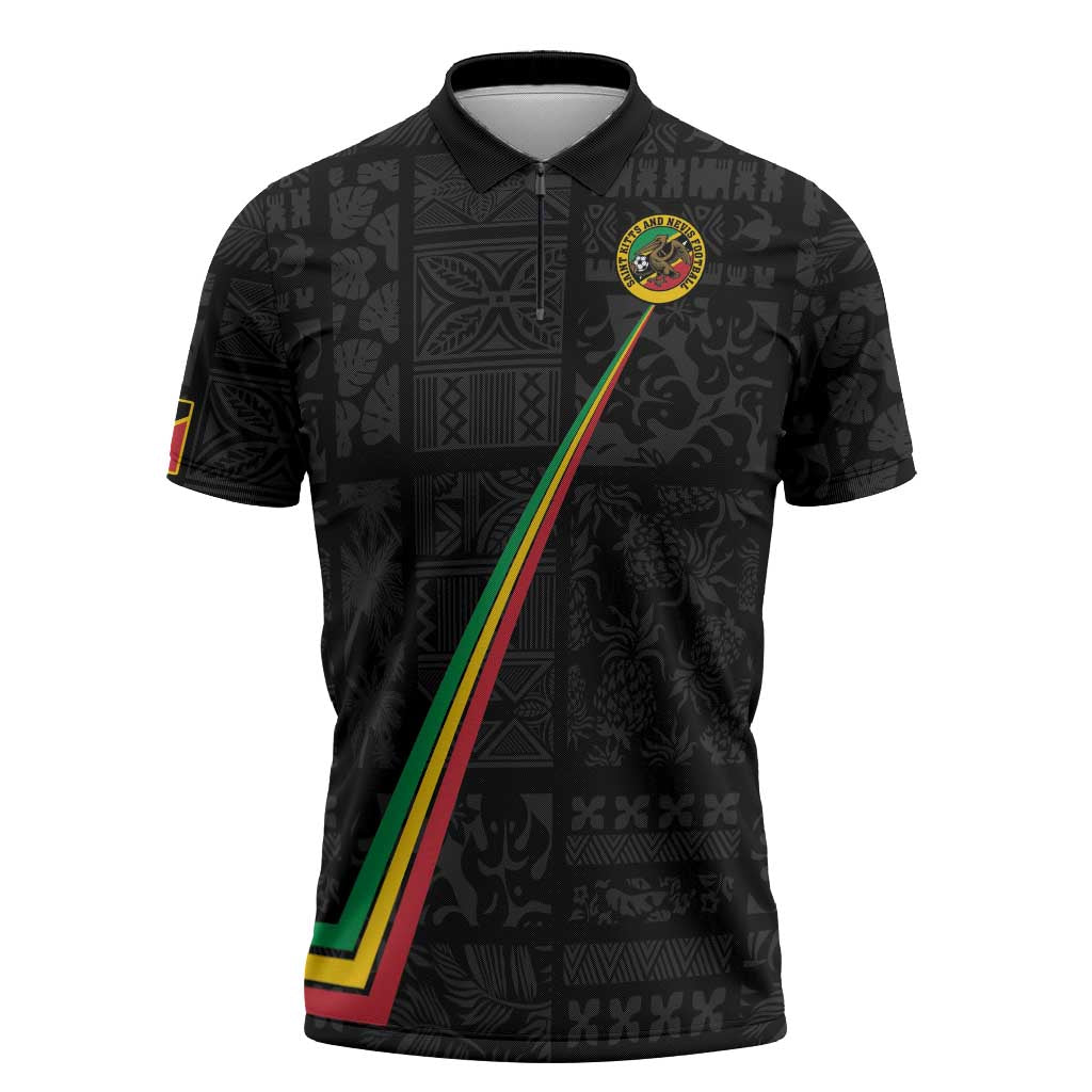 Custom Saint Kitts And Nevis Football Zipper Polo Shirt Sugar Boyz Black Version - Wonder Print Shop