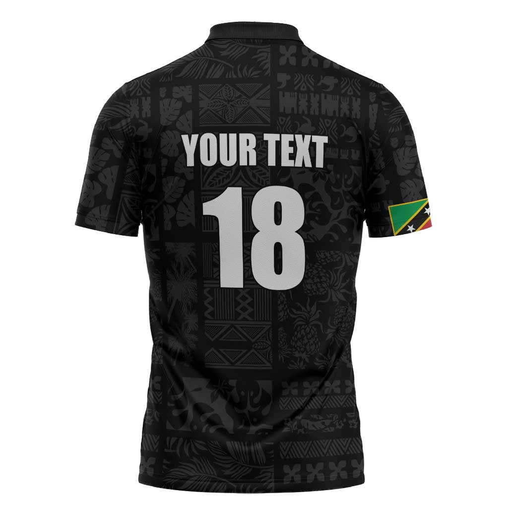 Custom Saint Kitts And Nevis Football Zipper Polo Shirt Sugar Boyz Black Version - Wonder Print Shop