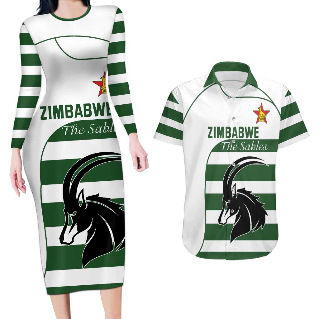 Custom Zimbabwe Rugby Couples Matching Long Sleeve Bodycon Dress and Hawaiian Shirt The Sables Go Champion - Wonder Print Shop