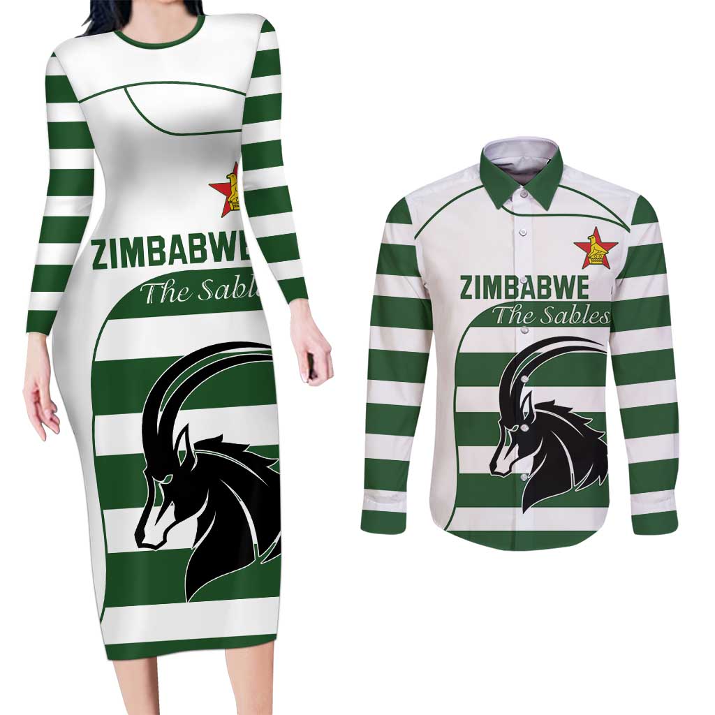Custom Zimbabwe Rugby Couples Matching Long Sleeve Bodycon Dress and Long Sleeve Button Shirt The Sables Go Champion - Wonder Print Shop