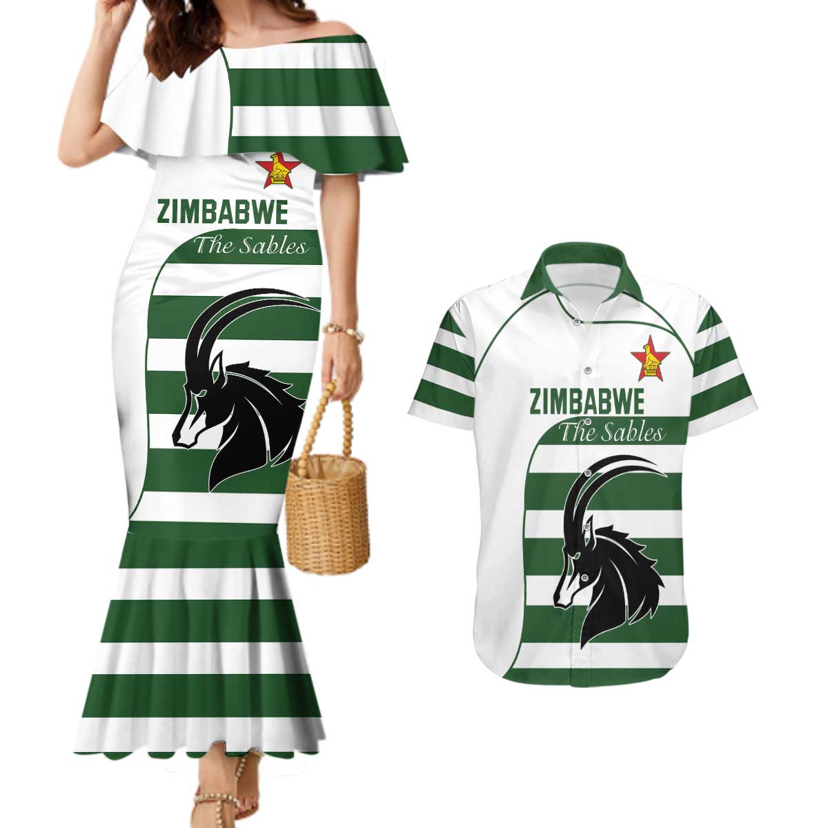Custom Zimbabwe Rugby Couples Matching Mermaid Dress and Hawaiian Shirt The Sables Go Champion - Wonder Print Shop