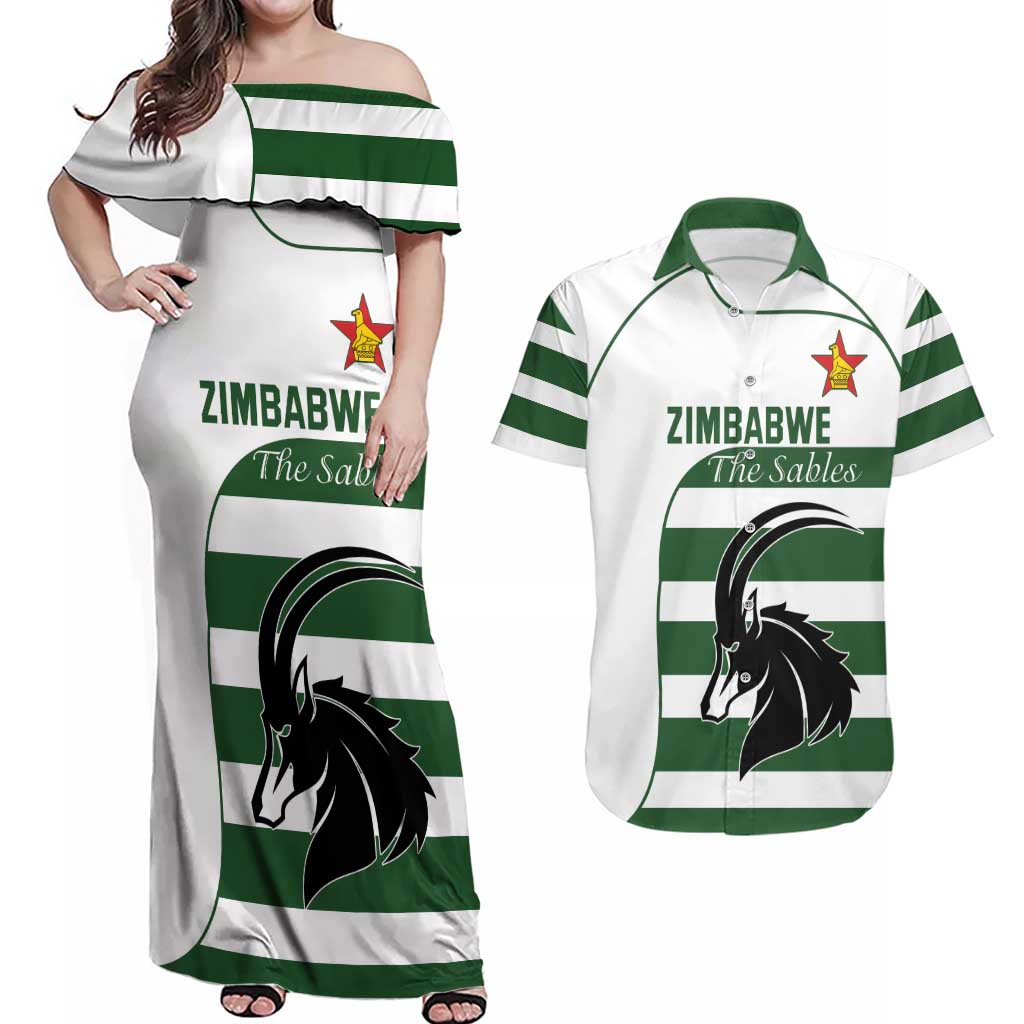Custom Zimbabwe Rugby Couples Matching Off Shoulder Maxi Dress and Hawaiian Shirt The Sables Go Champion - Wonder Print Shop