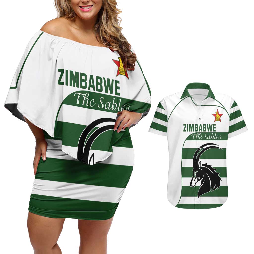 Custom Zimbabwe Rugby Couples Matching Off Shoulder Short Dress and Hawaiian Shirt The Sables Go Champion - Wonder Print Shop