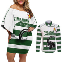Custom Zimbabwe Rugby Couples Matching Off Shoulder Short Dress and Long Sleeve Button Shirt The Sables Go Champion - Wonder Print Shop