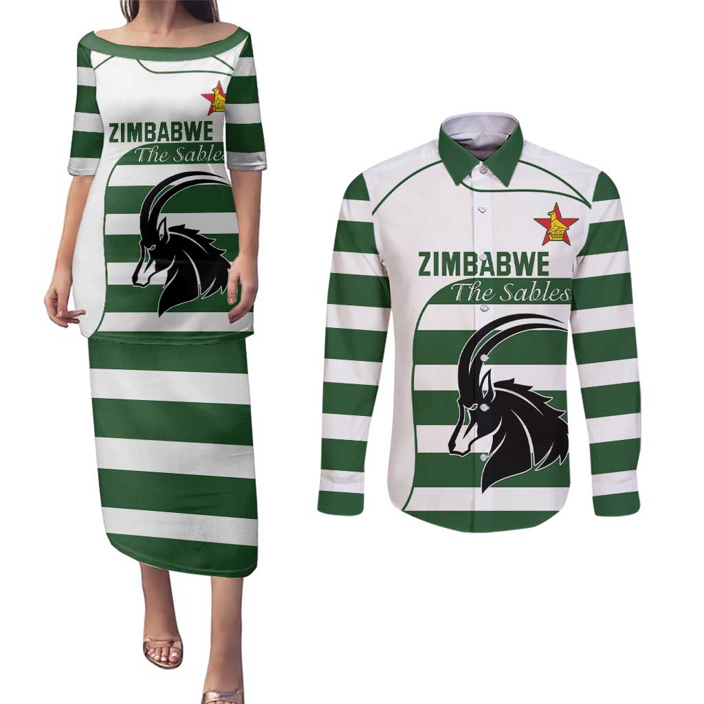 Custom Zimbabwe Rugby Couples Matching Puletasi and Long Sleeve Button Shirt The Sables Go Champion - Wonder Print Shop