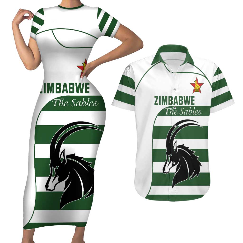 Custom Zimbabwe Rugby Couples Matching Short Sleeve Bodycon Dress and Hawaiian Shirt The Sables Go Champion - Wonder Print Shop